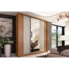 Guarda Roupa Casal 3 Portas De Correr (1 c- Espelho) E 2 Gavetas Moema Flex Amêndola-nude Ou Preto