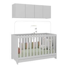 Berço 3 em 1 com Colchão e Armário Aéreo 4 portas Multimóveis MP4158