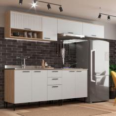 Cozinha Modulada 5 Peças 9 Portas 2 Gavetas Amalia  Aveiro Oak/Cinza Urbano