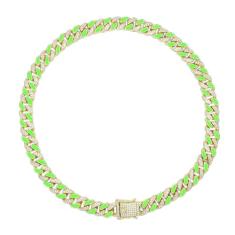WimuPath Coleira de diamante verde banhada a prata - corrente de metal estilo cubano com fivela segura, coleira durável de luxo para cães e filhotes pequenos/médios/grandes