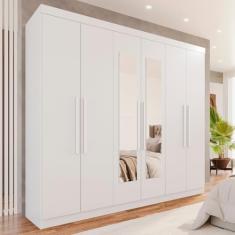 Guarda-roupa 6 Portas 4 Gavetas com Espelho New Malibu Espresso Móveis Branco