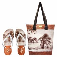 Bolsa Com Chinelo Feminino Coqueiros Marrom Magicc Bolsa