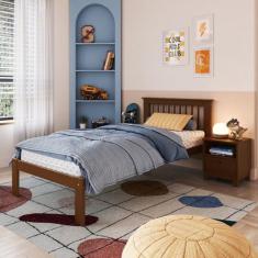 Cama de Solteiro Júlia de Madeira Maciça com Lastro Walnut