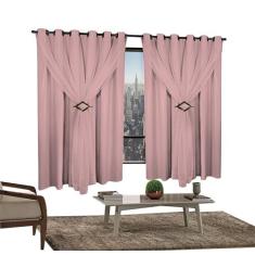 Cortina Corta Luz 4,00m X 1,80m 100% Blackout Com Voil Rosa Para Sala 