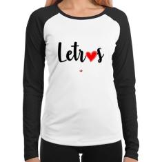 Baby Look Raglan Letras por amor Manga Longa - Foca na Moda, Branco, P