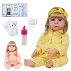 Boneca Reborn Princesa Loira Cabelo Longo Linda Com Chupeta - Cegonha 