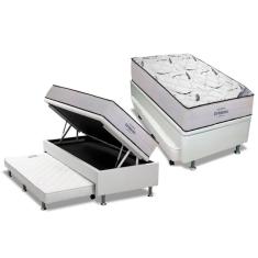 Cama Box Baú C/Auxiliar Solteiro: Colchão Espuma Ortobom D45 Highfoam + Base White(88X188)