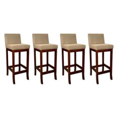 Kit 4 Banquetas Alta Estofada em Madeira Maciça Castanho Melody Suede 