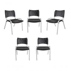 Kit 5 Cadeiras Iso Para Escola Escritório Comércio Preta Base Branca