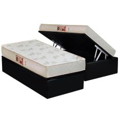 Cama Box Baú Solteiro: Colchão Espuma D33 Castor Sleep Max Relax + Base Crc Suede Black(88x188)