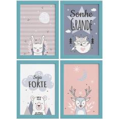 Quadros Decoração Escandinava Infantil 4un Moldura Azul 22 - Quartinho
