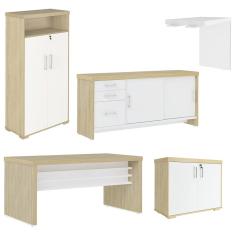 Conjunto Escritório Home Office 5 Peças Corp A06 Carvalho/Branco - Mpozenato