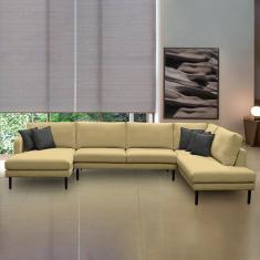 Sofá Decorativo Sala de Estar Osaka 340cm Modulado em U com Almofadas Pés em Madeira Linho Bege