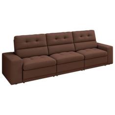 Sofá Retrátil Reclinável 4 Lugares Veludo Roma Besthouse, Marrom, 4