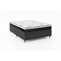 Cama Box Casal 138 Sintético Preto com Colchão Espuma D33 One Face - Bello Box - 58X138X188