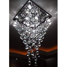 LUSTRE DE CRISTAL P/SALA DE ESTAR SALA DE JANTAR, BASE DE INOX POLIDO 42X42CM, COM 90 CM DE ALTURA