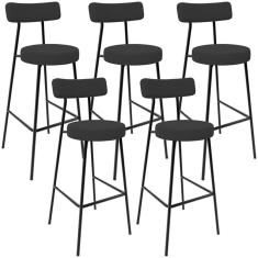 Kit 05 Banquetas Baixa Bar Cozinha Sala De Jantar Estrutura Em Aço Milão L02 Suede Preto - Lyam Decor