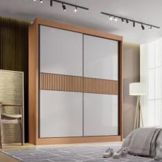 Guarda-roupa Ripado 2 Portas de Correr 3 Gavetas Milos Cinammo/off White