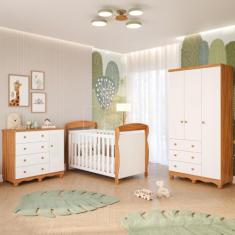 Quarto Bebê Completo Berço Americano Marquesa 3 em 1 Guarda Roupas 3 Portas Cômoda Junior 100% MDF