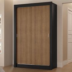 Guarda-roupa Solteiro 2 Portas Correr 2 Gavetas Preto/rustic