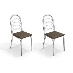 Cadeira Sala de Jantar Holanda 2C009 Kit 2 Un Cromado/Courano Marrom -