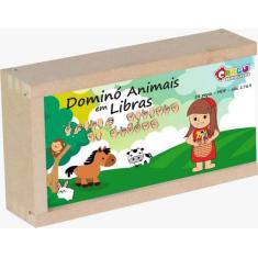 Brinquedo Educativo Domino Animais Em Libras Mdf 28 Peças - Carlu Brin