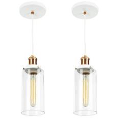 Kit 2 Lustres Pendente Château Cilindrico Vidro Branco Cobre - MARRYLU