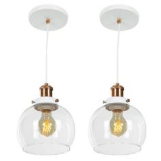 kit 2 Lustre Pendente Château Bola Media Vidro Branco/Cobre - MARRYLUZ