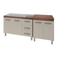 Armário Cozinha Gabinete Pia De 120 Cm Bianca Com Balcão Multiuso Micro-ondas Savana Off-white Serena