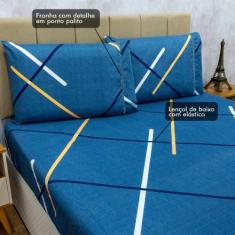 Jogo Lençol Percal Flex com Fronhas Ponto Palito Casal 3 pç - Nathalia