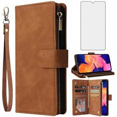 Asuwish Capa tipo carteira compatível com Samsung Galaxy A20s, protetor de tela de vidro temperado e suporte para cartão, acessórios de celular, capas para celular para Glaxay A 20s Plus Gaxaly A207M