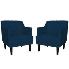 Combo 02 Poltronas Decorativas Clássica Pés Trapézio Suede Azul Marinh