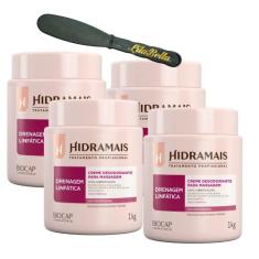 4un Creme Massagem Drenagem Linfática 1KG Hidramais+Espatula