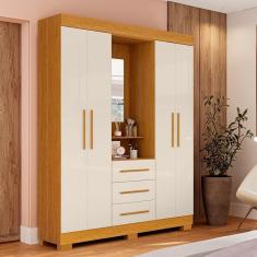 Guarda Roupa De Casal Mônaco Com Espelho 4 Porta Linhamobília Cinamomo Off White