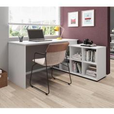 Mesa de Escritório em L com 8 Nichos - Branco - DRW Móveis, Branco