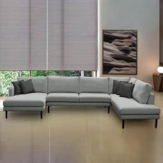 Sofá Decorativo Sala De Estar Osaka 400cm Modulado Em U Com Almofadas Pés Em Madeira Linho Cinza