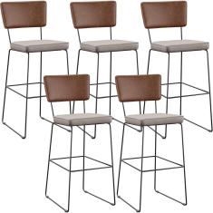 Kit 05 Banqueta Alta Cozinha Allana L02 Marrom Linho Bege