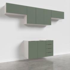Cozinha Modulada 4 Peças Sem Tampo 3 Aéreos 5 Portas E 1 Balcão Ipanema Cabecasa Madeiramadeira Verde Folha/Branco