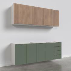 Cozinha Modulada 4 Peças Sem Tampo 2 Aéreos E 2 Balcões Ipanema Cabecasa Madeiramadeira Acácia/Verde Folha/Branco