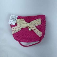 Bolsa Infantil Feminina Mini Bag Em Palha Sintética Transversal De Ombro Com Lacinho pink