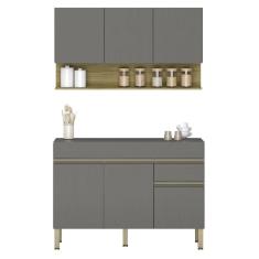 Armário De Cozinha E Balcão Com Tampo 150cm Lina Z06 Gris/freijó - Mpozenato