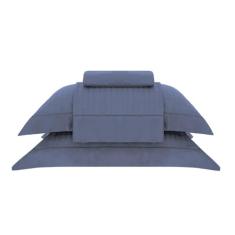 Buddemeyer Jogo de Cama Casal Cetim 300 Fios Damask Square 100% Algodão Penteado Azul 4 peças