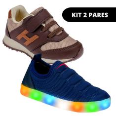 Kit 2 Tênis Led Casual Criança Infantil de Masculino-Masculino