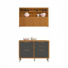 Cozinha Modulada 2 Peças Ripado Nesher Imperatriz Mdf, Freijó com Graf