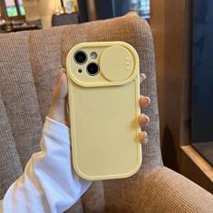 Capa de telefone de proteção para câmera deslizante para iPhone 14 13 12 11 Pro Max XS Bonito Oval Cor sólida Silicone líquido Capa macia, amarelo, para iphone X