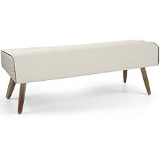 Recamier Decorativo com Pés de Madeira Viseo D02 120 cm Linho Bege B-172 - Lyam Decor