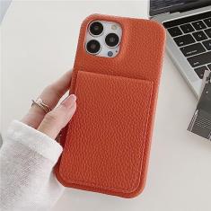 Carteira de couro de luxo capa para cartão para iPhone 14 Pro Max 11 12 13 Mini XR X XS 8 7 Plus SE Photo Slot Stand Cover, abóbora, para iPhone 12 Mini