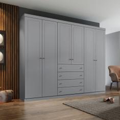 Guarda Roupa Casal 6 Portas 4 Gavetas Americano Henn Cinza