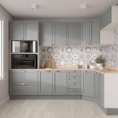 Cozinha Modulada 7 Peças com Tampo 3 Aéreos 3 Balcões e Torre Quente Arizona CabeCasa MadeiraMadeira Branco/Cinza