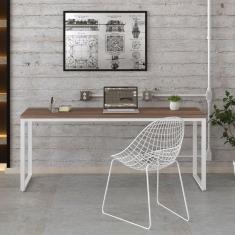 Escrivaninha Estilo Industrial Diretor 180cm Kuadra Nogal / Est.Branca